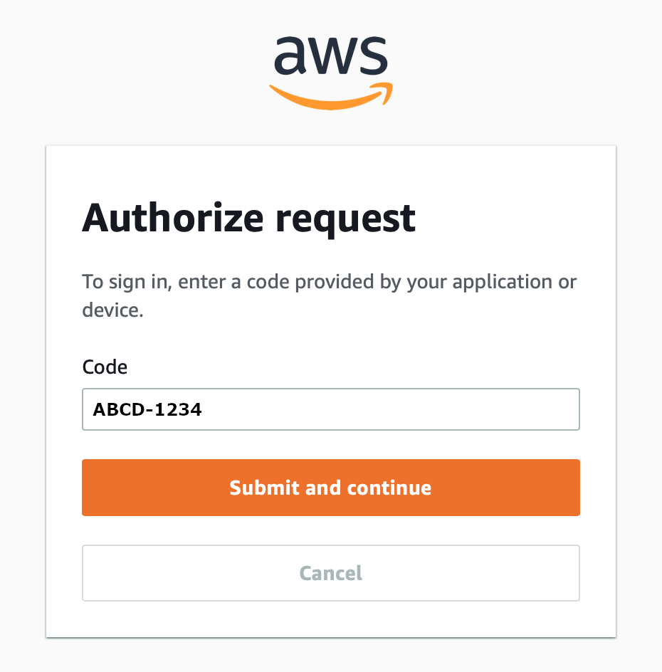 AWS CLI authorization request web form with example credentials shown