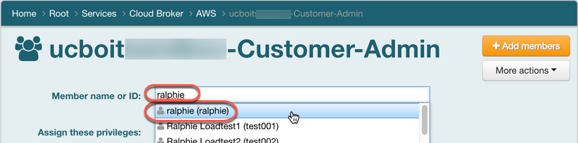 The Grouper dropdown box for selecting members to add to a group